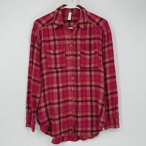 Pilcro Womens XS Pink Plaid Flannel Button Front Long Sleeve Shirt Top Casual